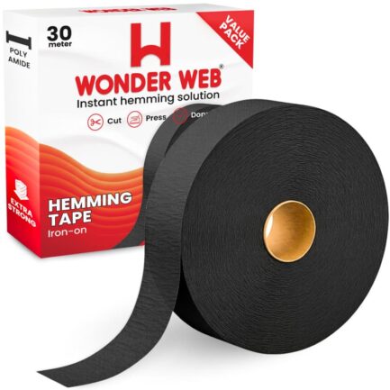Black Hemming Tape 30 Meter – Premium Iron On Hemming Tape for Trousers, Sewing & Fabric – Extra Strong Wonderweb Hem Adhesive Tape for Quick, No-Sew Fixes – Instant Hemming Solution